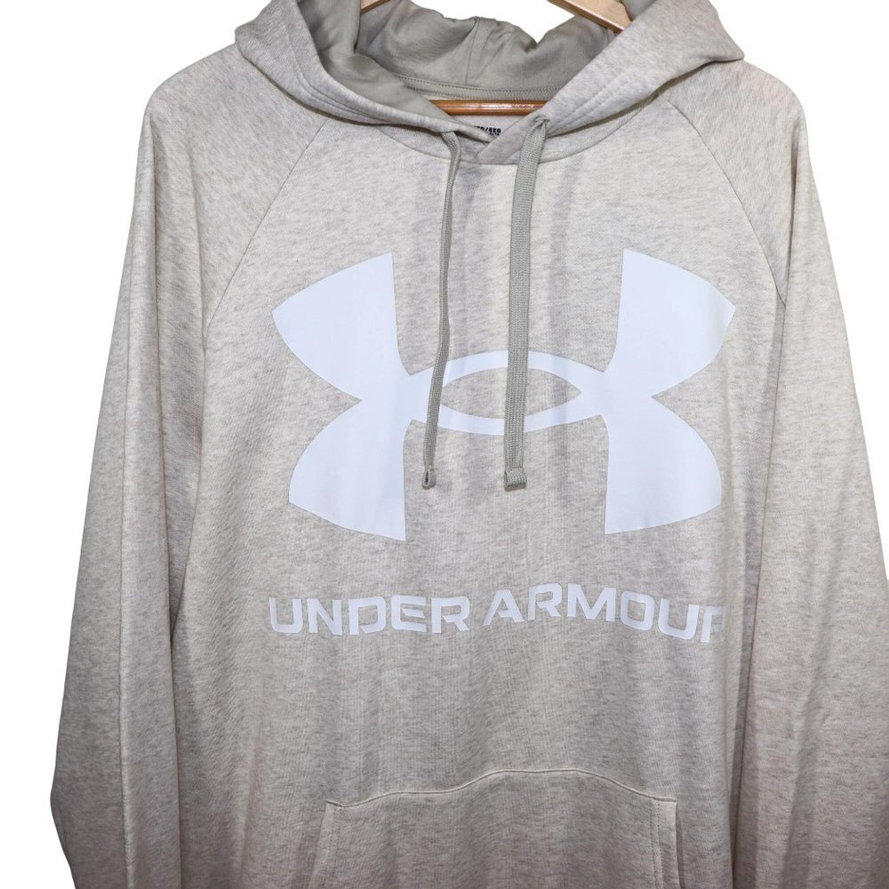 Under Armour Hoodie Size XXLT Khaki Hooded Sweatshirt Logo Kangaroo Pocket - Picture 2 of 6